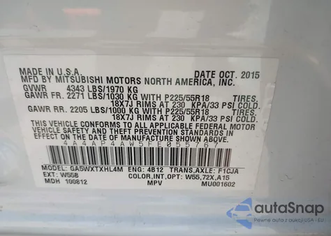 2015 Mitsubishi Outlander Sport Gt from USA, damaged, VIN 4A4AP4AW5FE055767